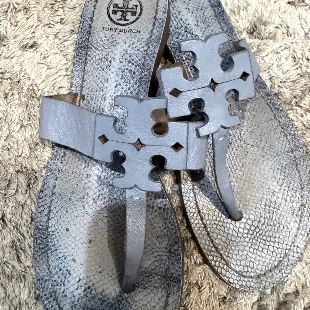 Tory Burch Light Gray Miller Logo Thong Sandals